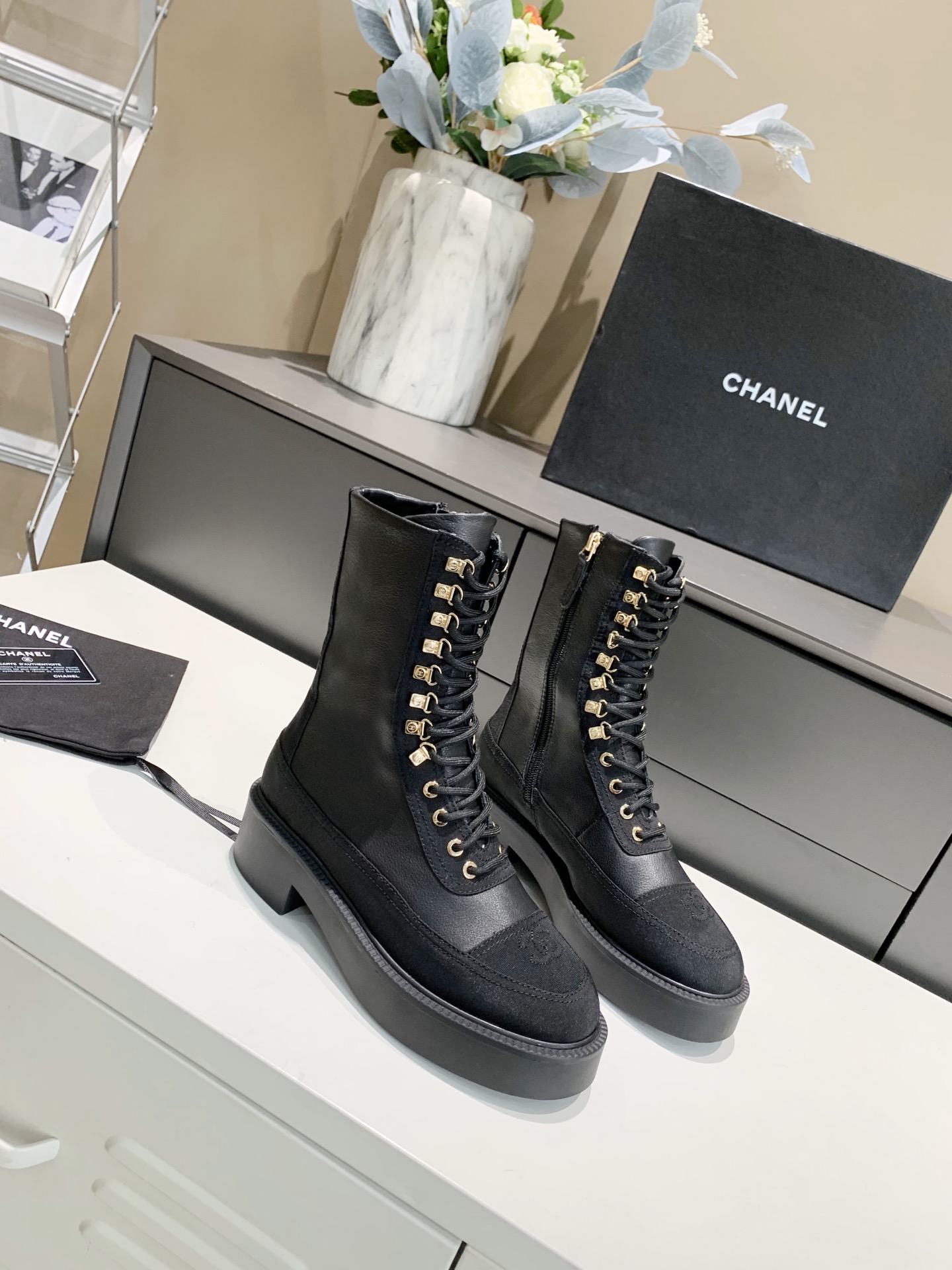 Ch*el lace-up boots black g38086