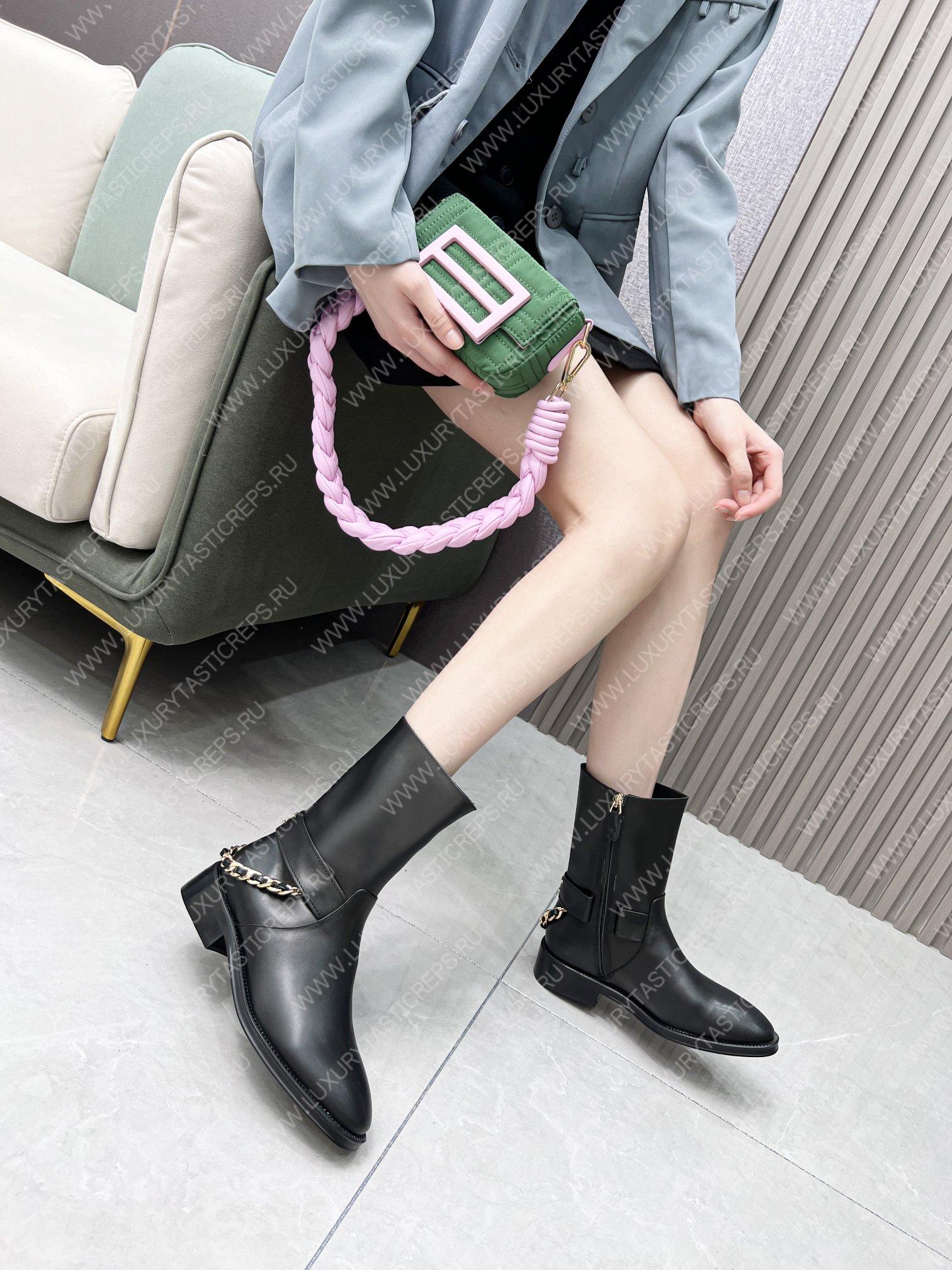 Ch*el leather ankle moto boots black cha809691