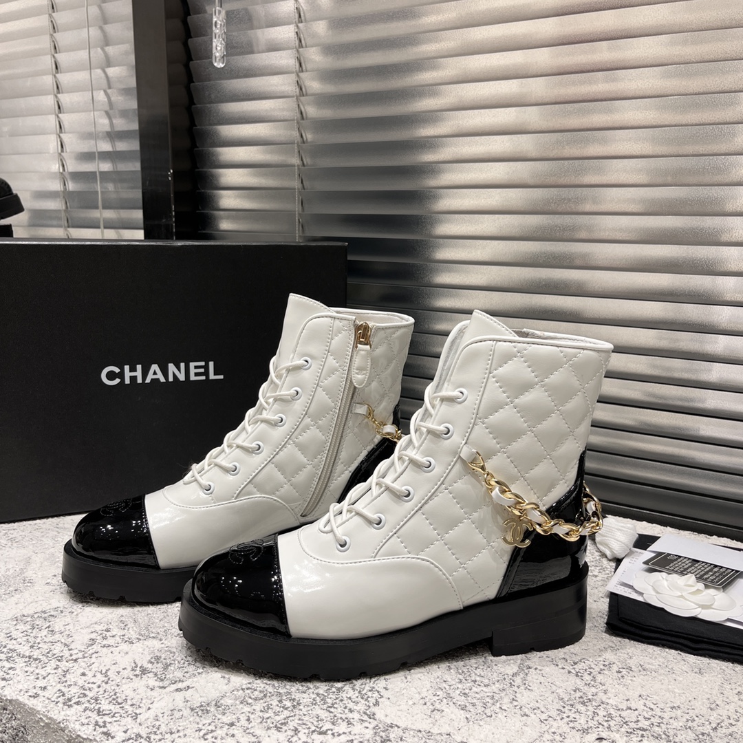 Ch*el short biker boots black and white 1082715