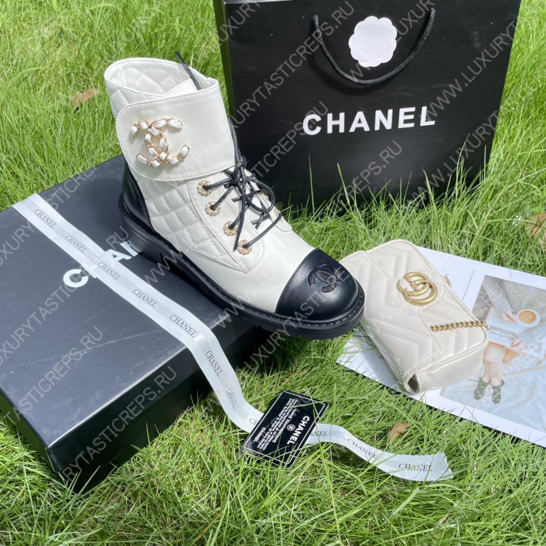 Ch*el pure love velcro ankle boots white and black g39391