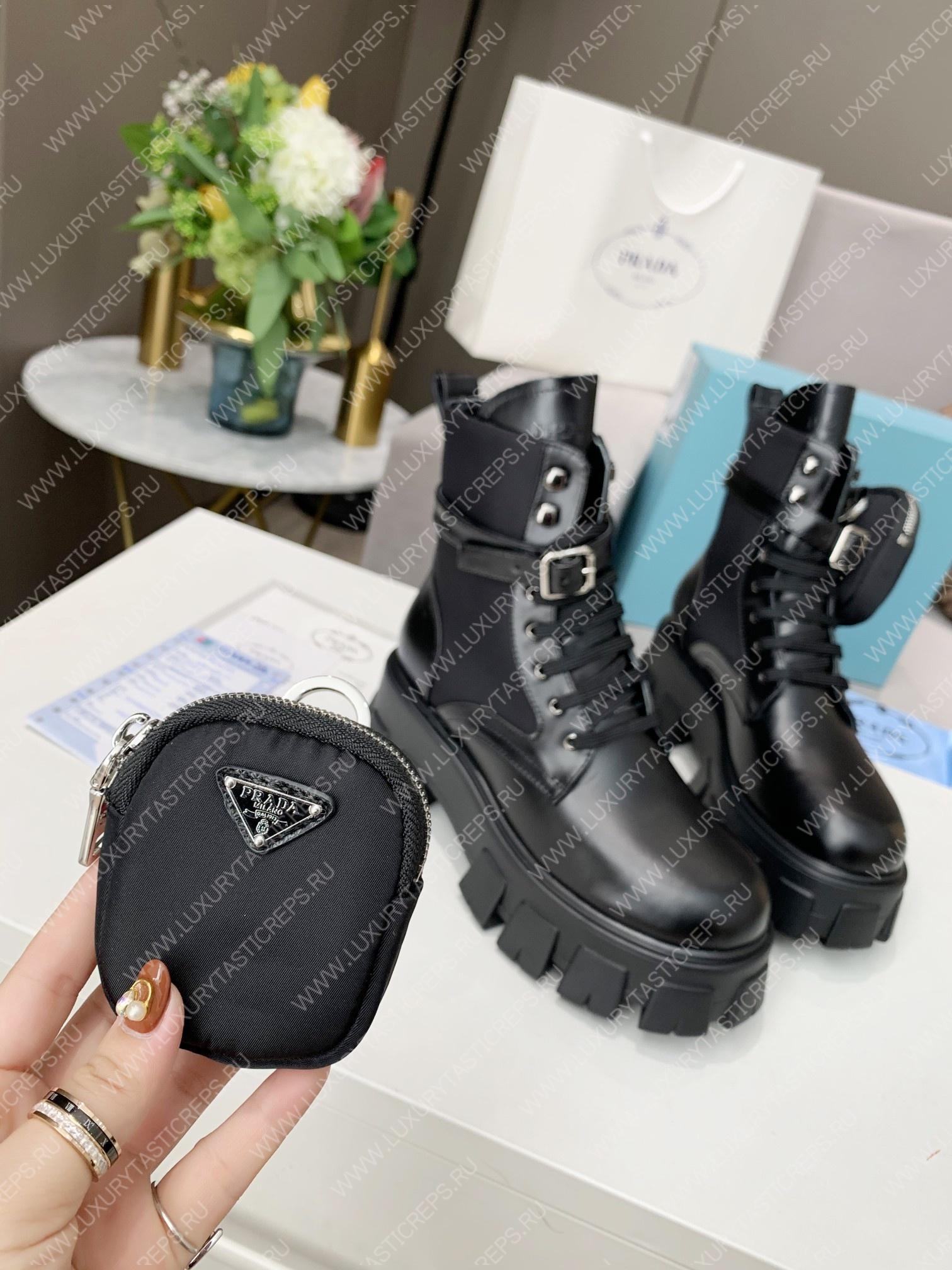 Pra*a monolith brushed leather and nylon boots with pouch black 2ue007
