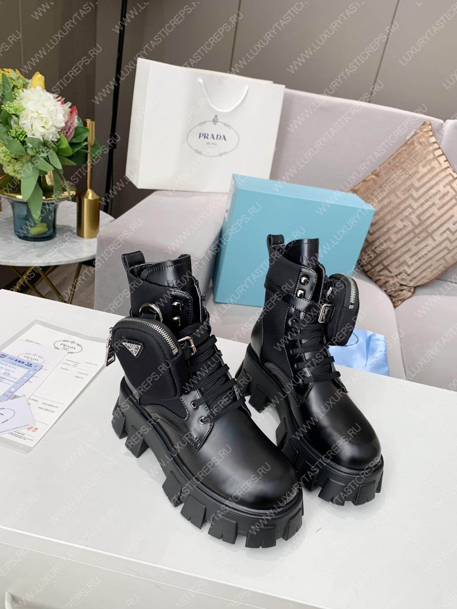 Pra*a monolith brushed leather and nylon boots with pouch black 2ue007