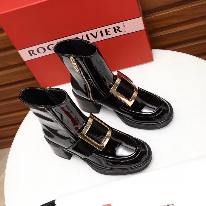 ROGER VIVIER VIV’ RANGERS METAL BUCKLE ANKLE BOOTS BLACK RVW59829350D1PB999