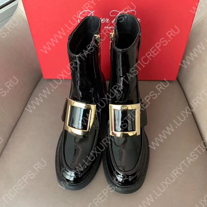 ROGER VIVIER VIV’ RANGERS METAL BUCKLE ANKLE BOOTS BLACK RVW59829350D1PB999