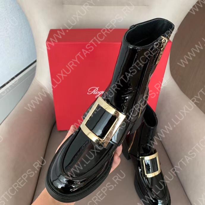 ROGER VIVIER VIV’ RANGERS METAL BUCKLE ANKLE BOOTS BLACK RVW59829350D1PB999