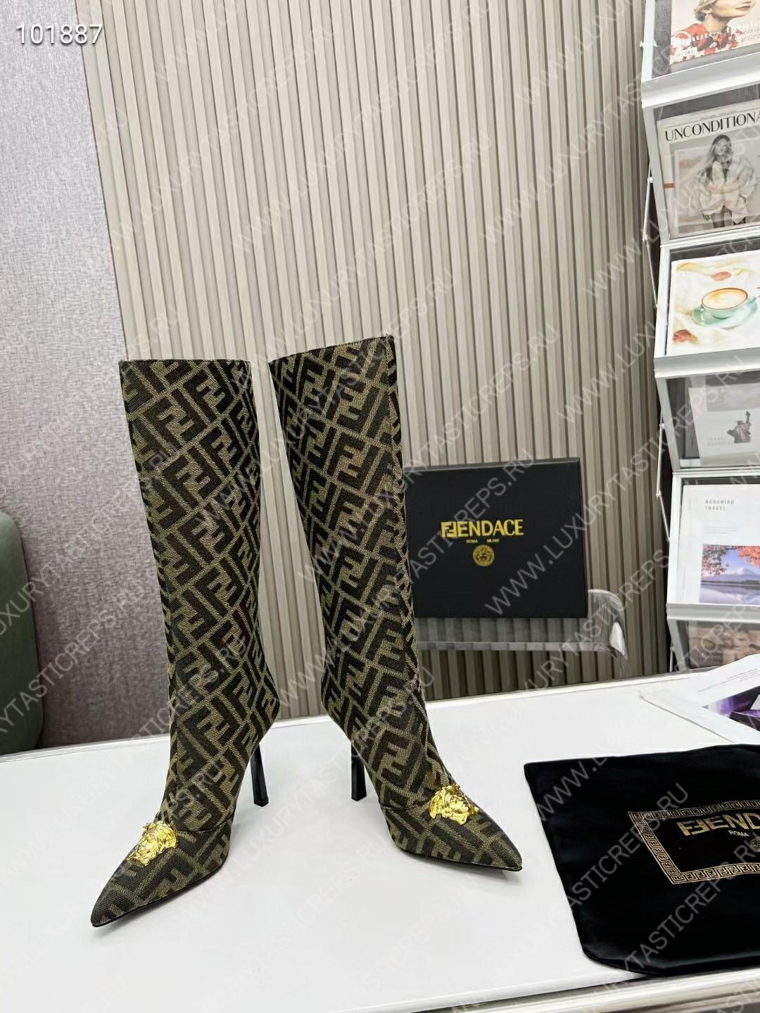 VERSACE FENDACE FF JACQUARD BOOTS LIGHT BROWN 1004496