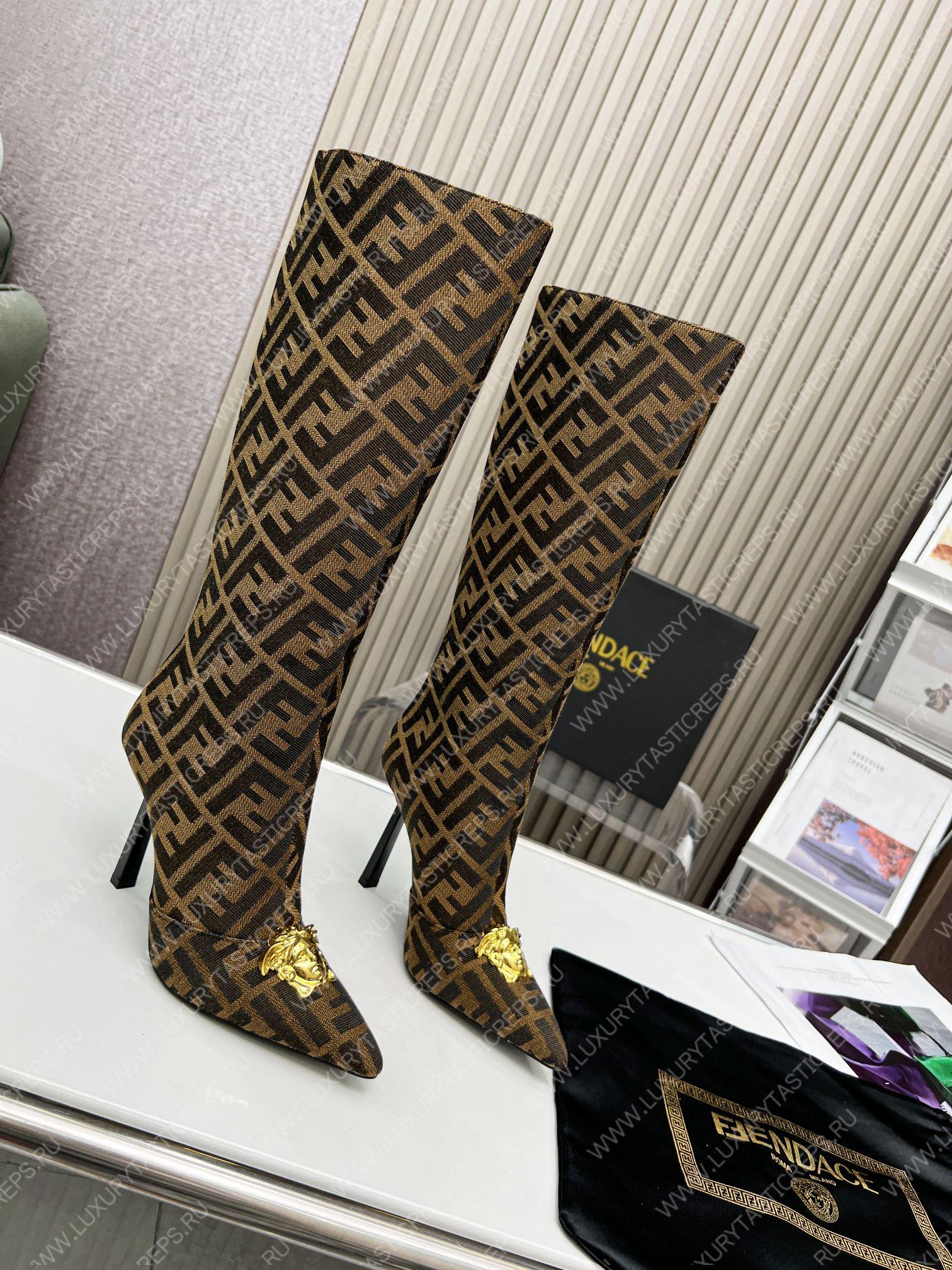 VERSACE FENDACE FF JACQUARD BOOTS BROWN 1004496