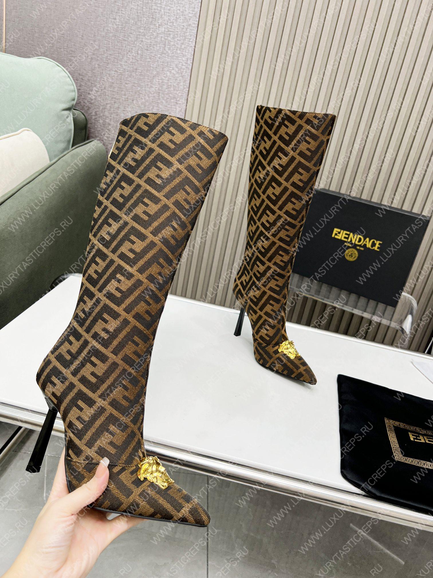 VERSACE FENDACE FF JACQUARD BOOTS BROWN 1004496
