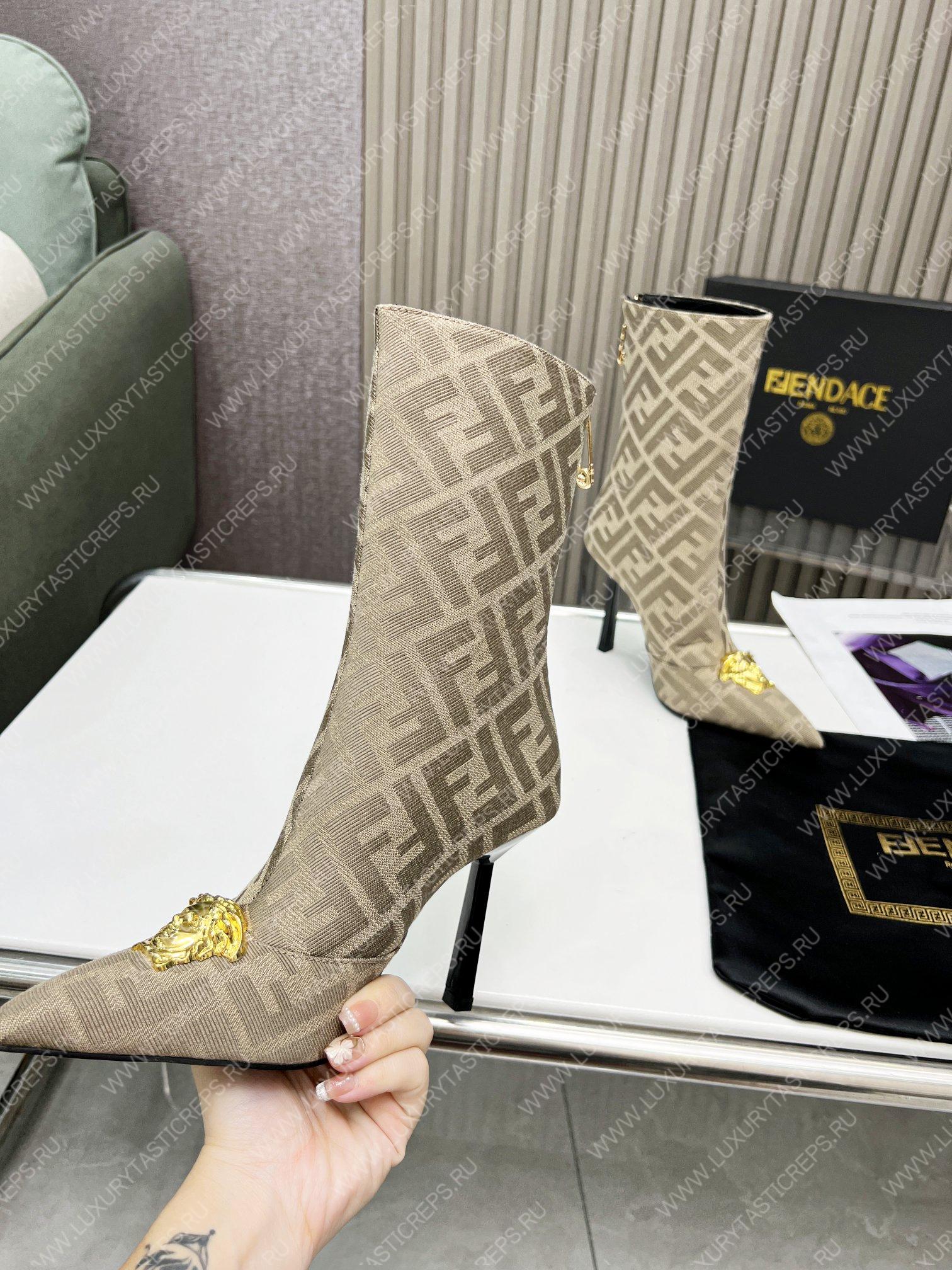 VERSACE FENDACE FF JACQUARD BOOTS DESERT BEIGE 1004496