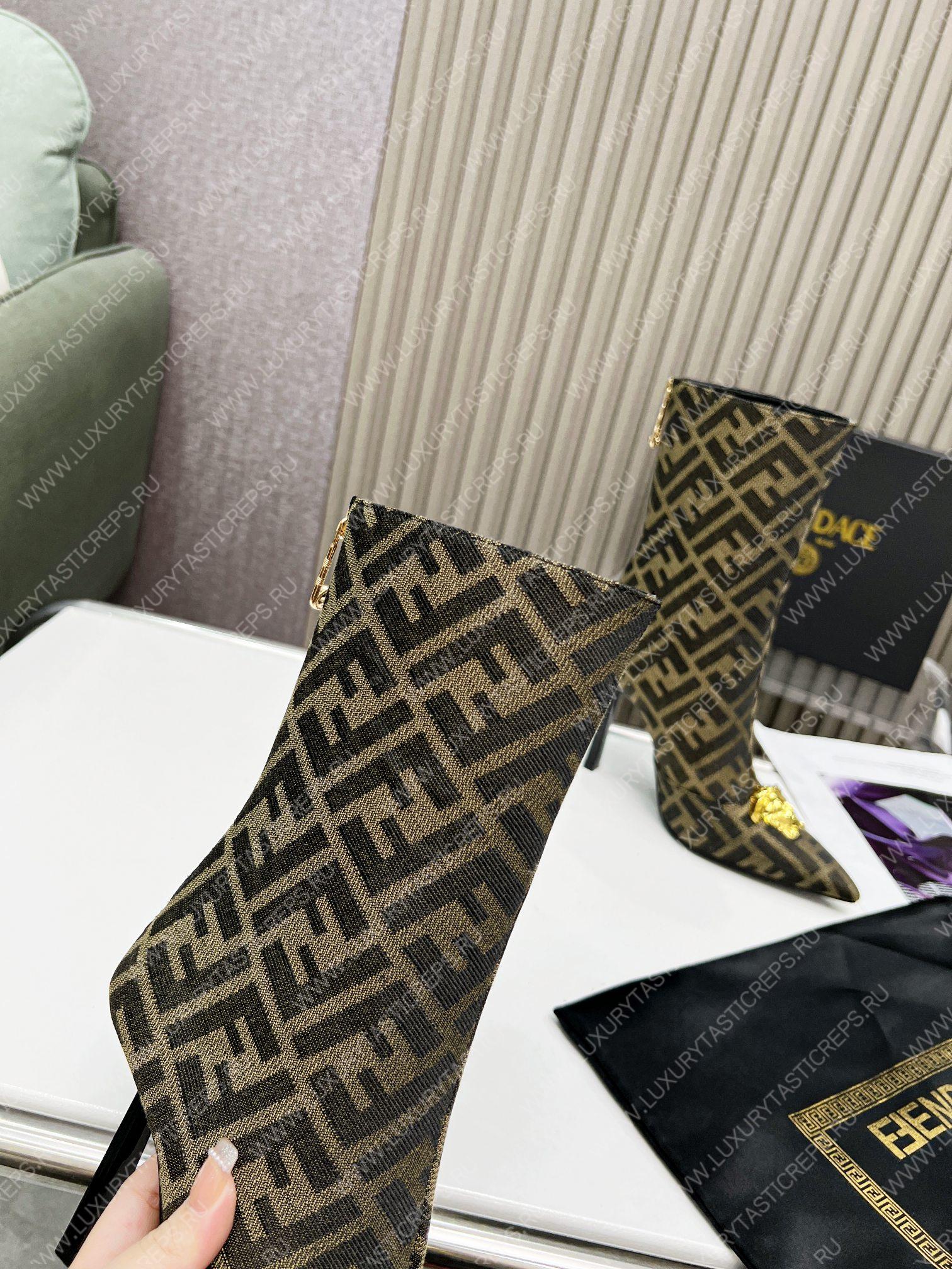 VERSACE FENDACE FF JACQUARD BOOTS BEIGE AND BROWN 1004496