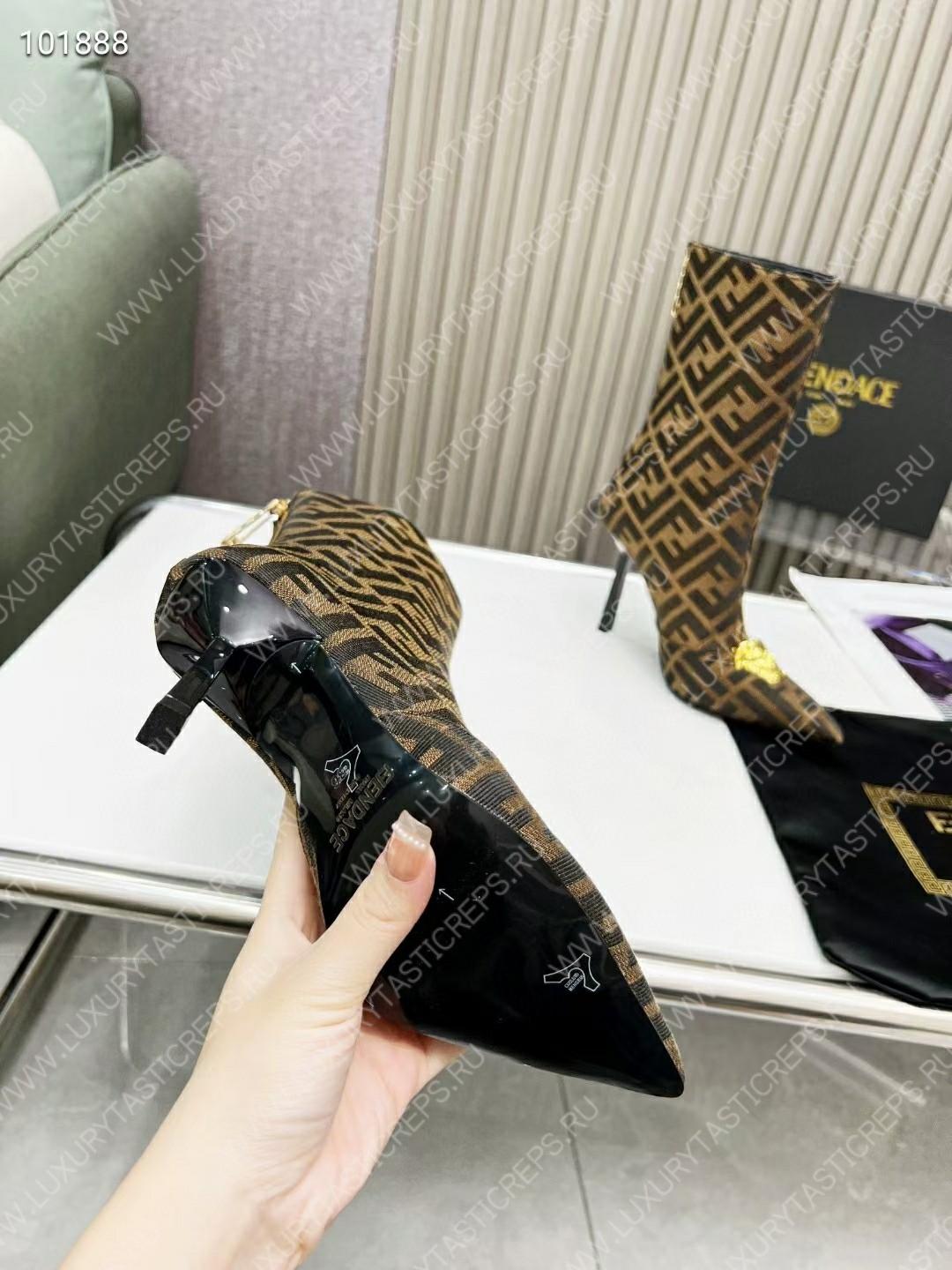 VERSACE FENDACE FF JACQUARD ANKLE BOOTS BROWN 1004496