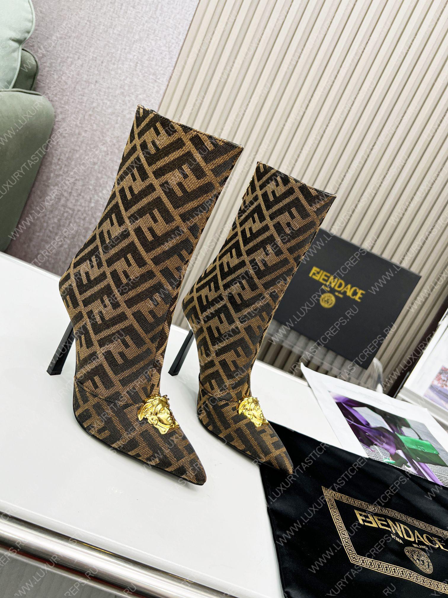 VERSACE FENDACE FF JACQUARD BOOTS BROWN 1004496