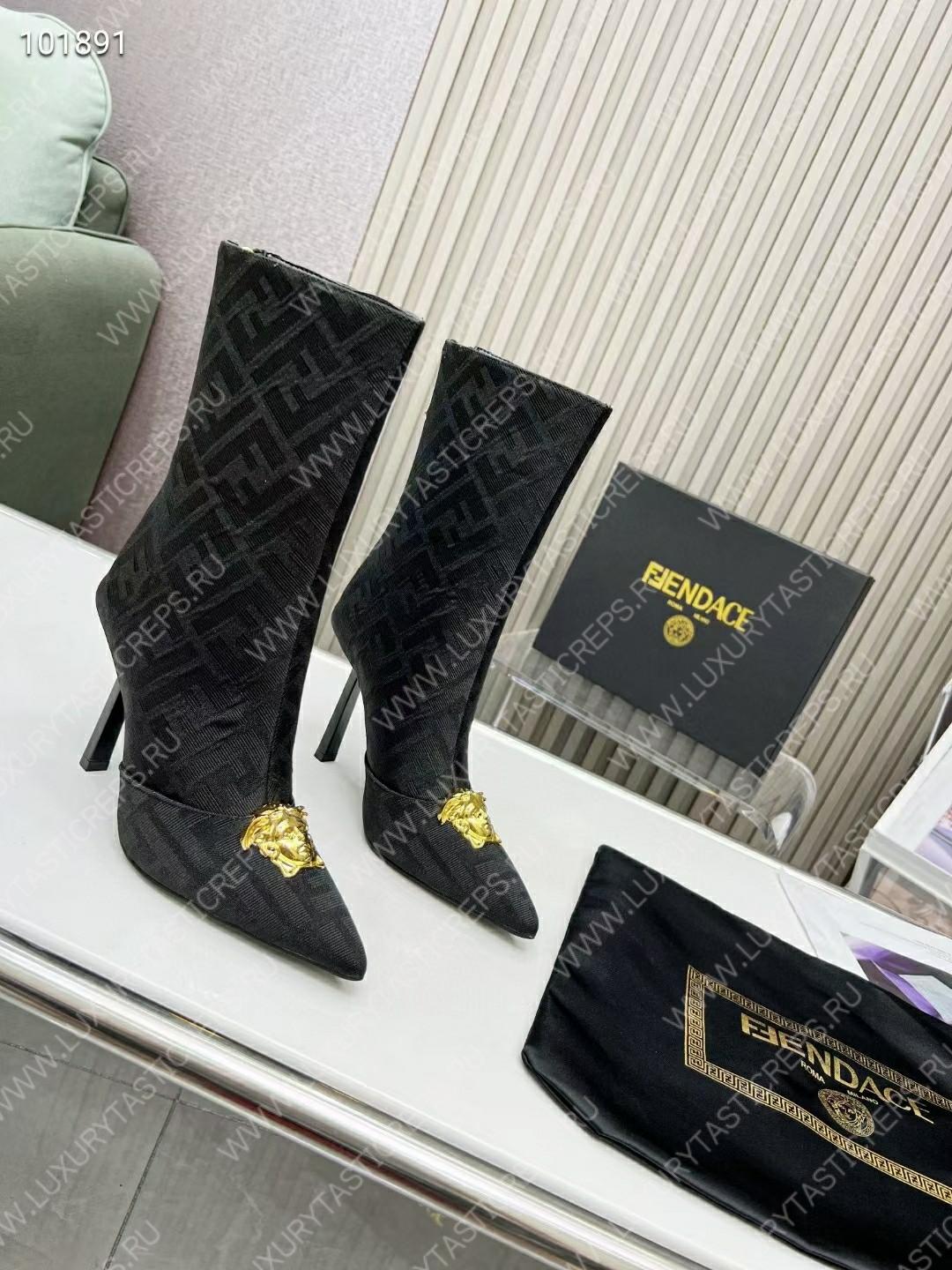 VERSACE FENDACE FF JACQUARD ANKLE BOOTS BLACK 1004496