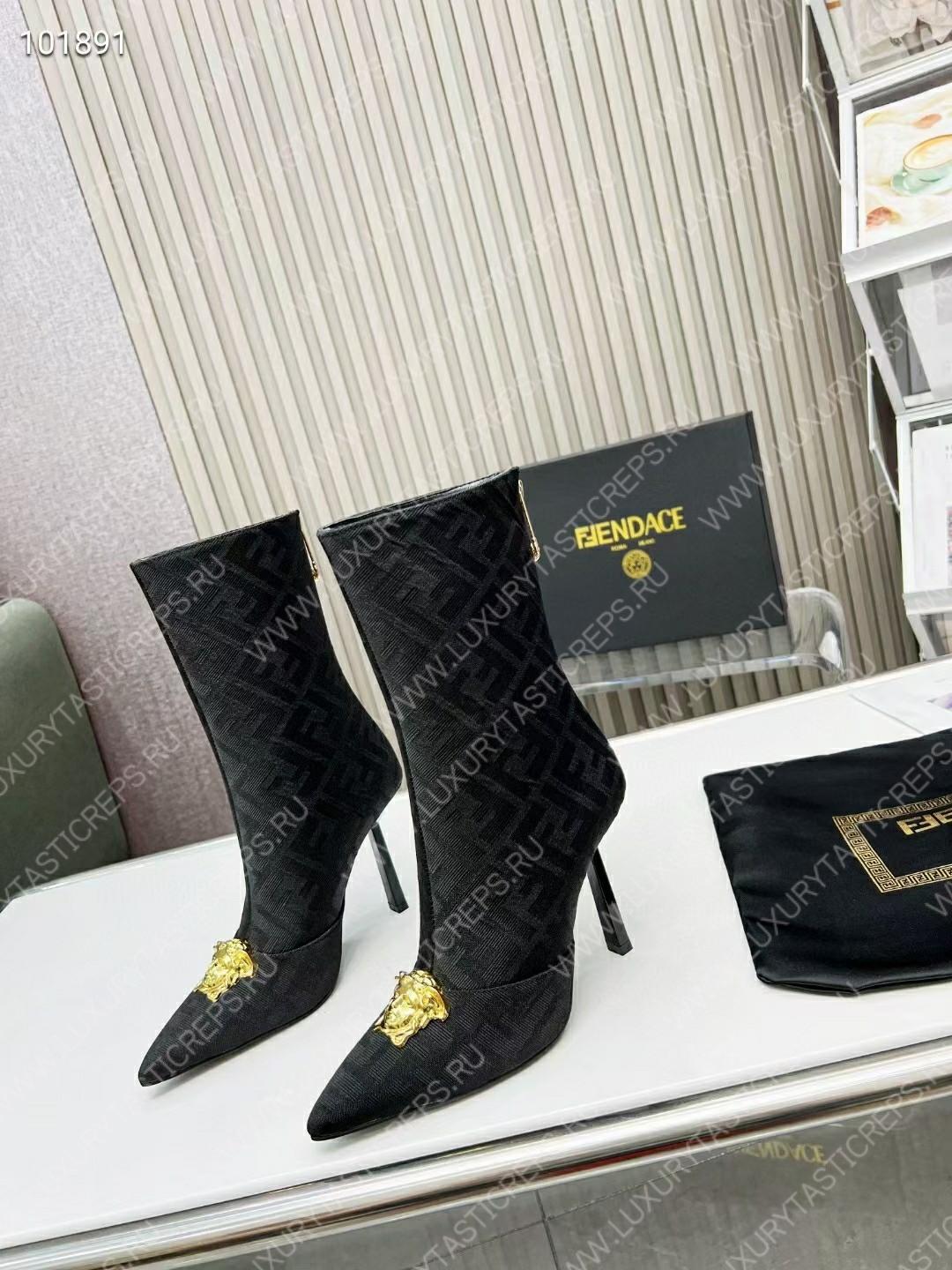 VERSACE FENDACE FF JACQUARD ANKLE BOOTS BLACK 1004496