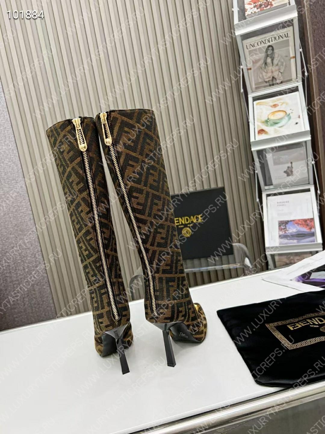 VERSACE FENDACE FF JACQUARD BOOTS DARK BROWN 1004496