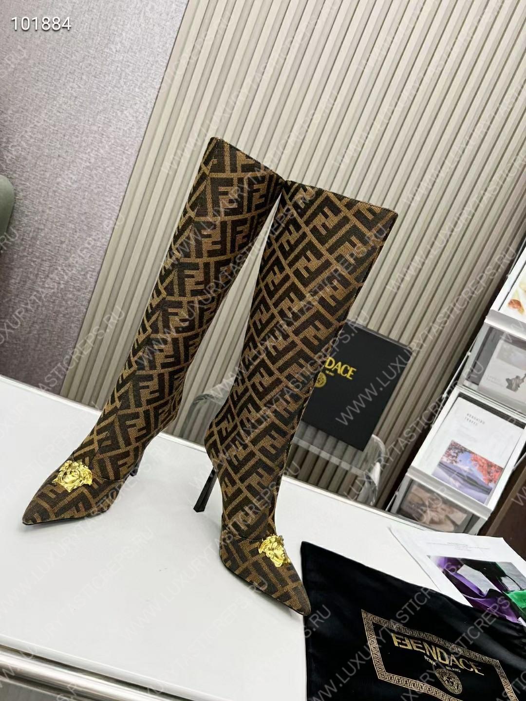 VERSACE FENDACE FF JACQUARD BOOTS DARK BROWN 1004496