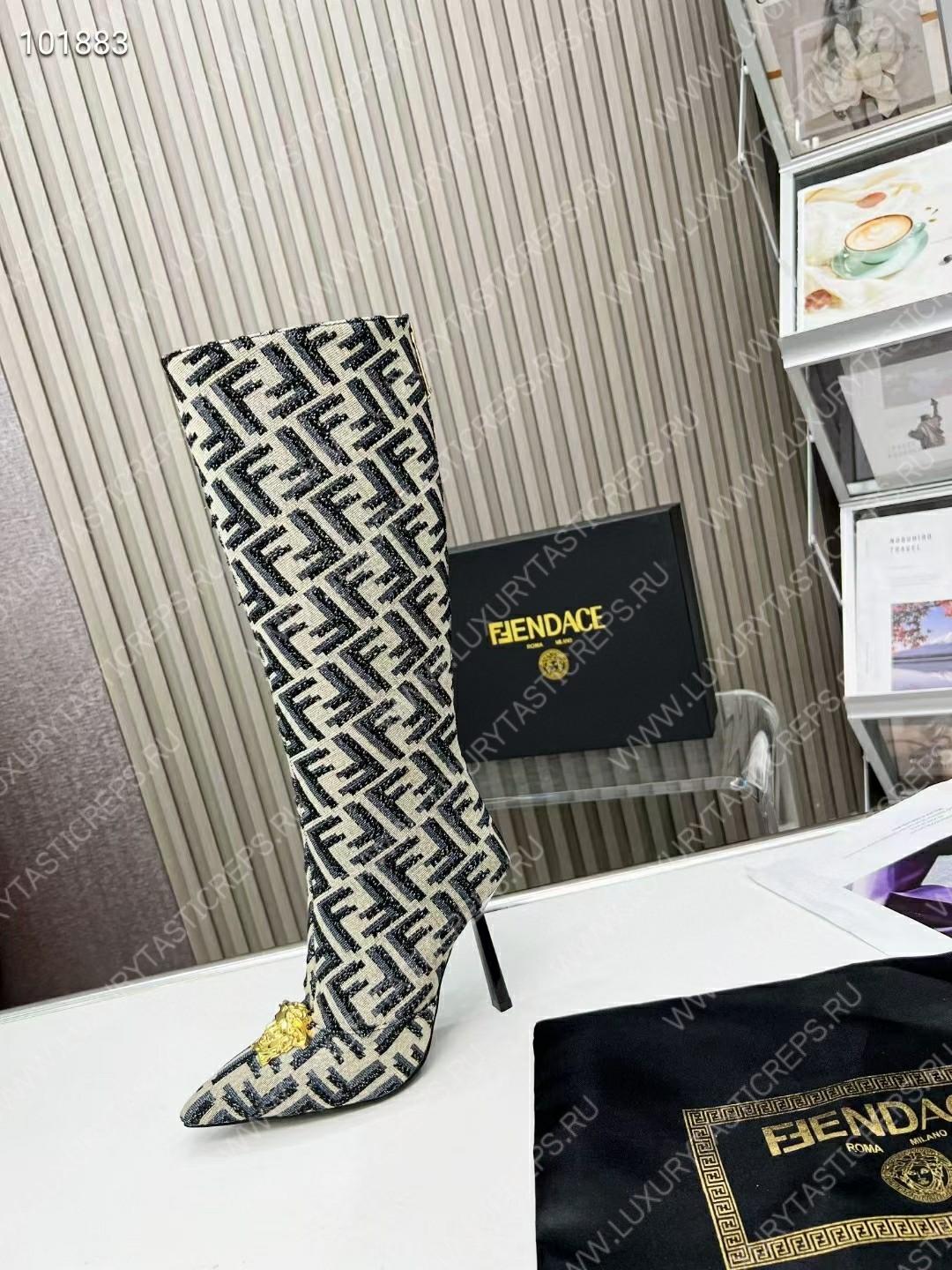VERSACE FENDACE FF JACQUARD BOOTS LIGHT BROWN 1004496