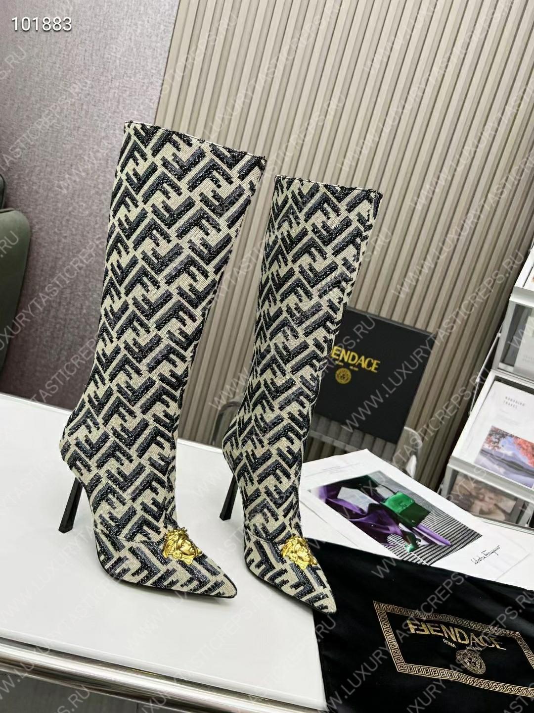 VERSACE FENDACE FF JACQUARD BOOTS LIGHT BROWN 1004496