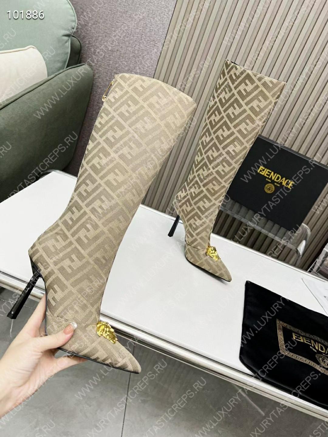 VERSACE FENDACE FF JACQUARD BOOTS BEIGE 1004496