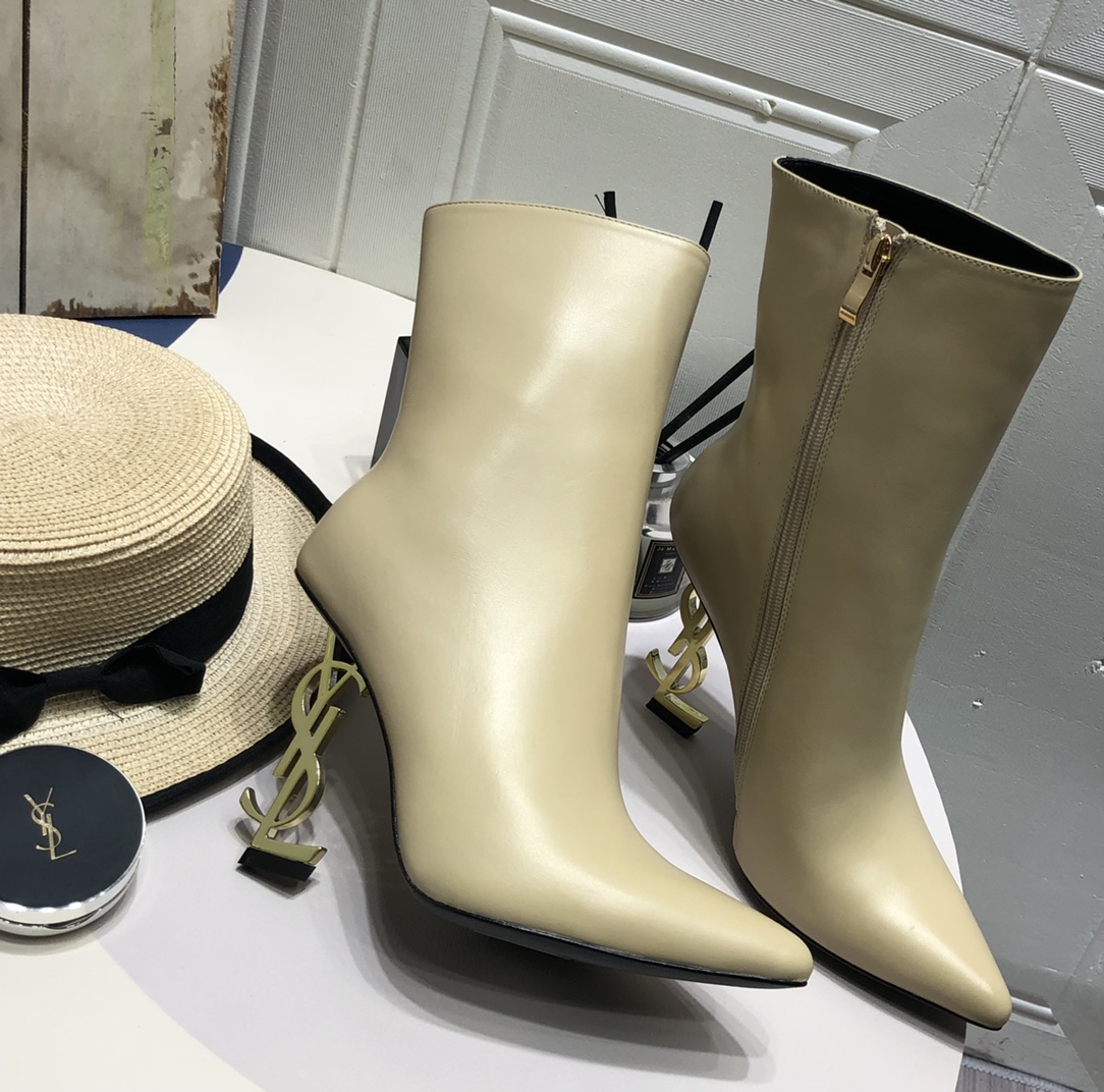 YVES SAINT LAURENT HEELED ANKLE BOOTS LIGHT BEIGE 693133