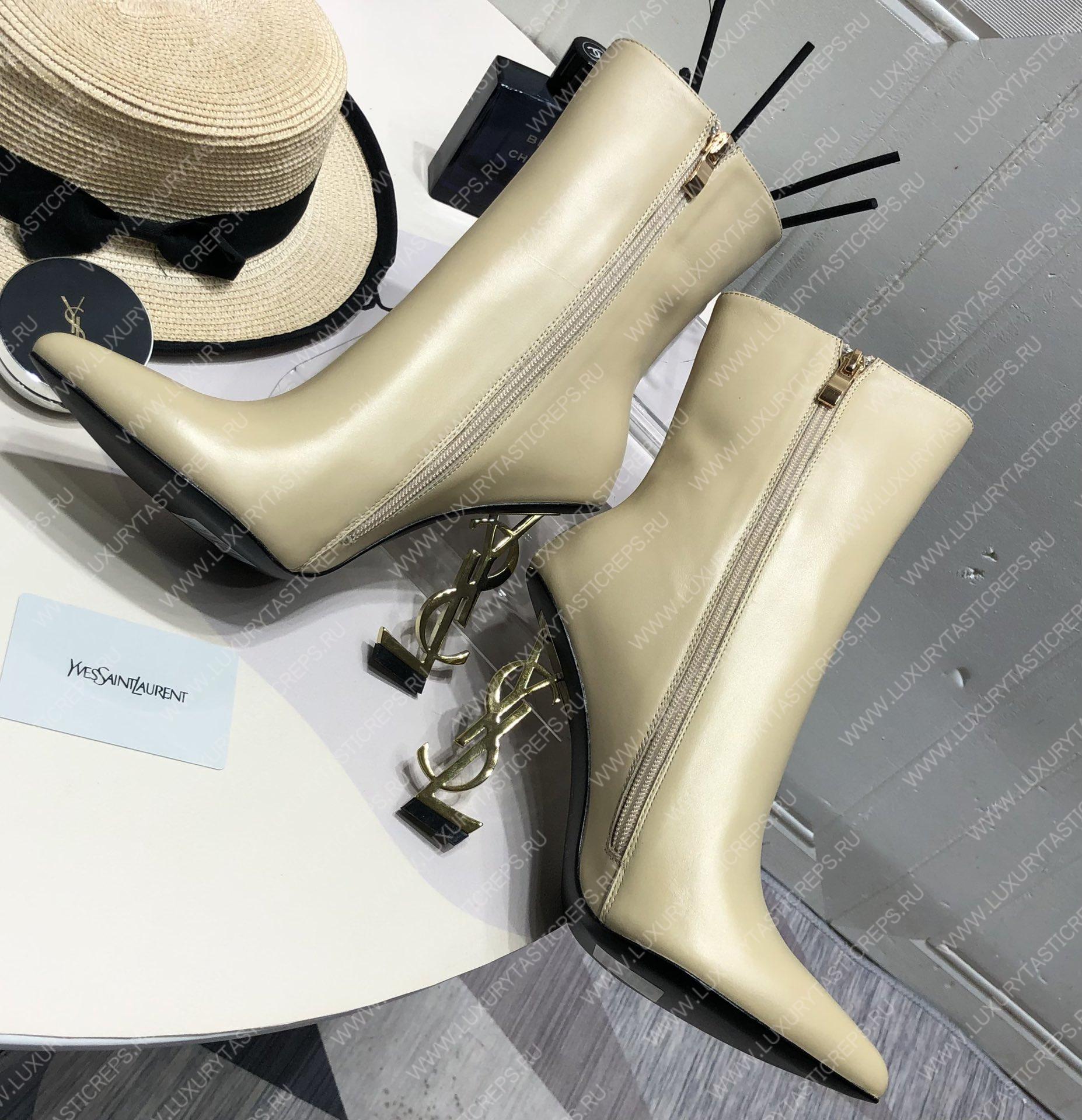 YVES SAINT LAURENT HEELED ANKLE BOOTS LIGHT BEIGE 693133