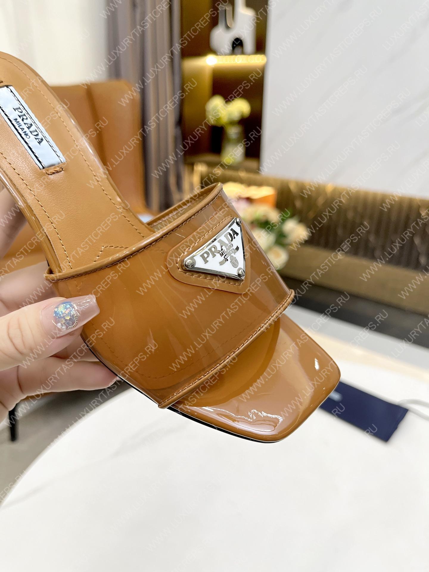 Pra*a plexiglas & patent leather sandals brown 1xx644