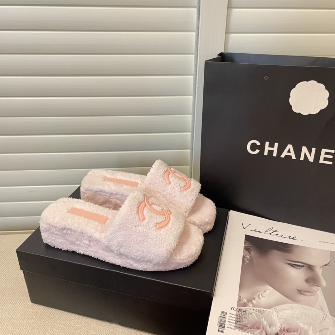 Ch*el cc flat mules terrycloth baby pink 1027287