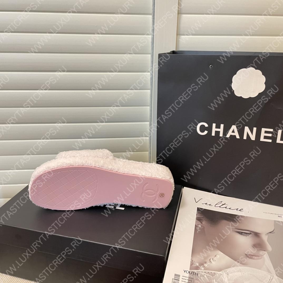 Ch*el cc flat mules terrycloth baby pink 1027287
