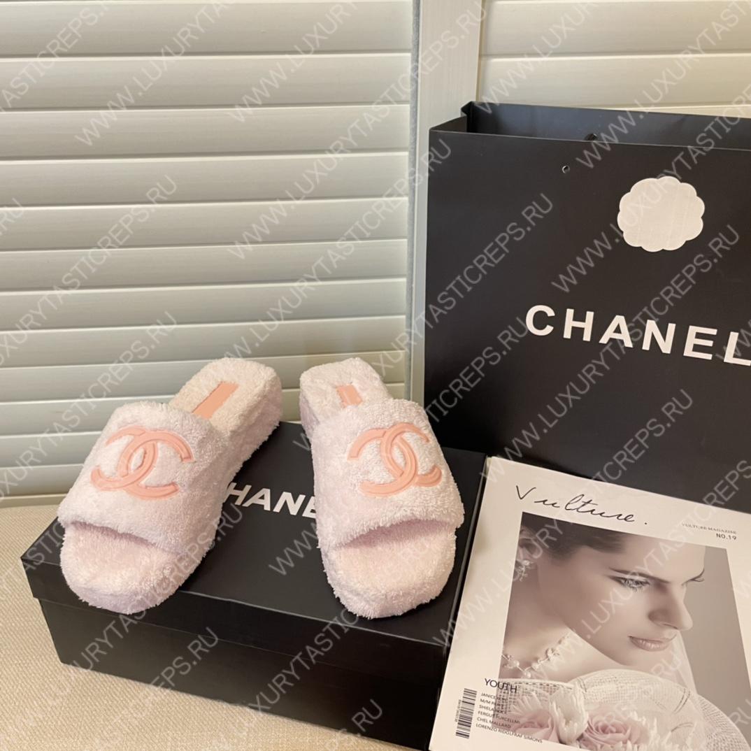 Ch*el cc flat mules terrycloth baby pink 1027287