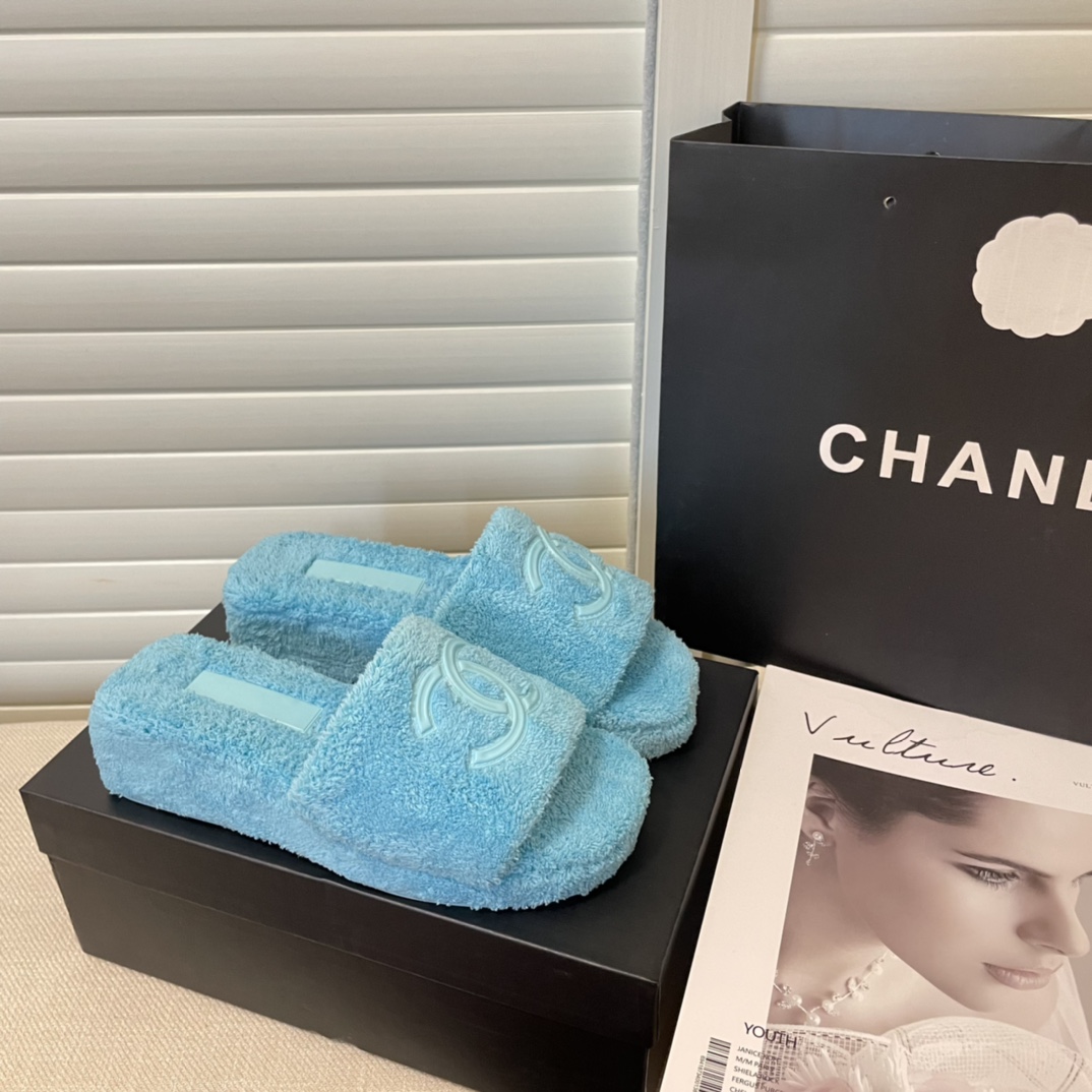 Ch*el cc flat mules terrycloth arctic 1027287