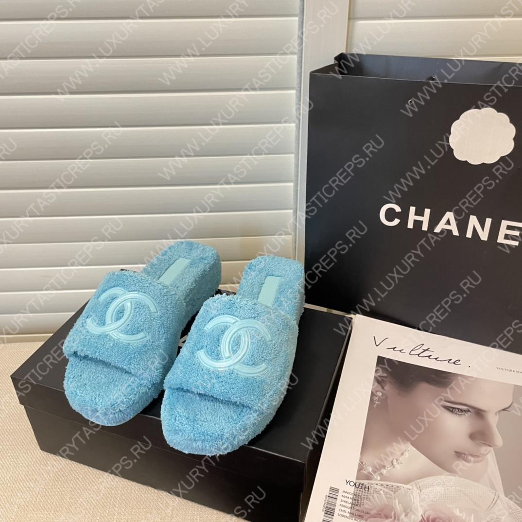 Ch*el cc flat mules terrycloth arctic 1027287
