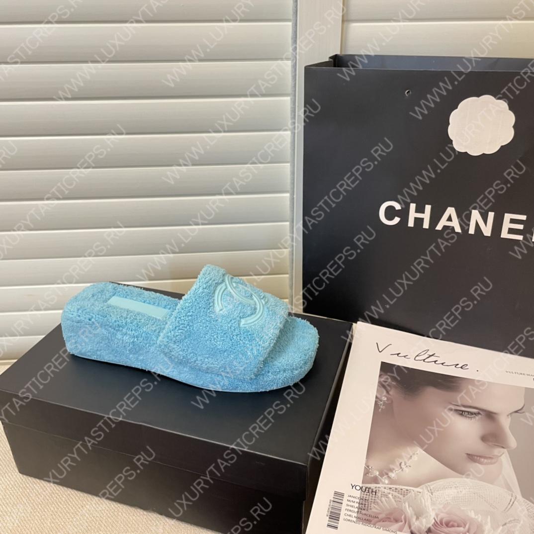 Ch*el cc flat mules terrycloth arctic 1027287