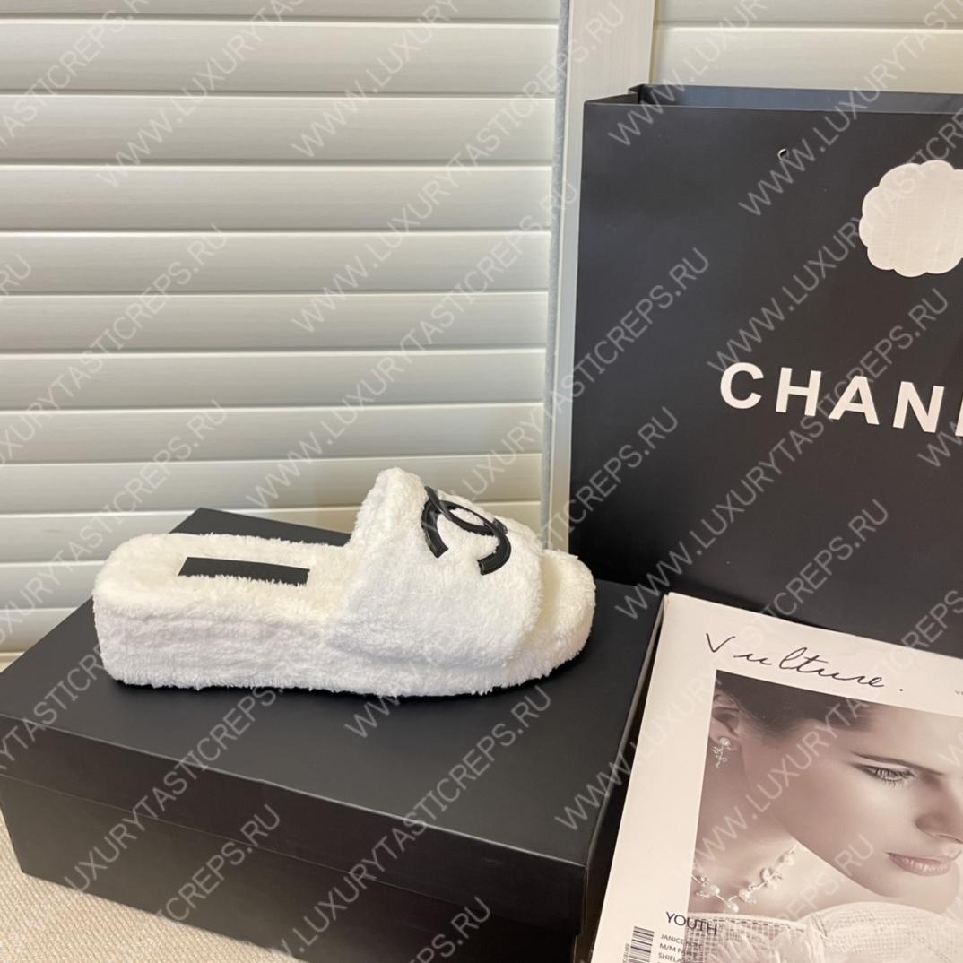 Ch*el cc flat mules terrycloth baby pink/black 1027287