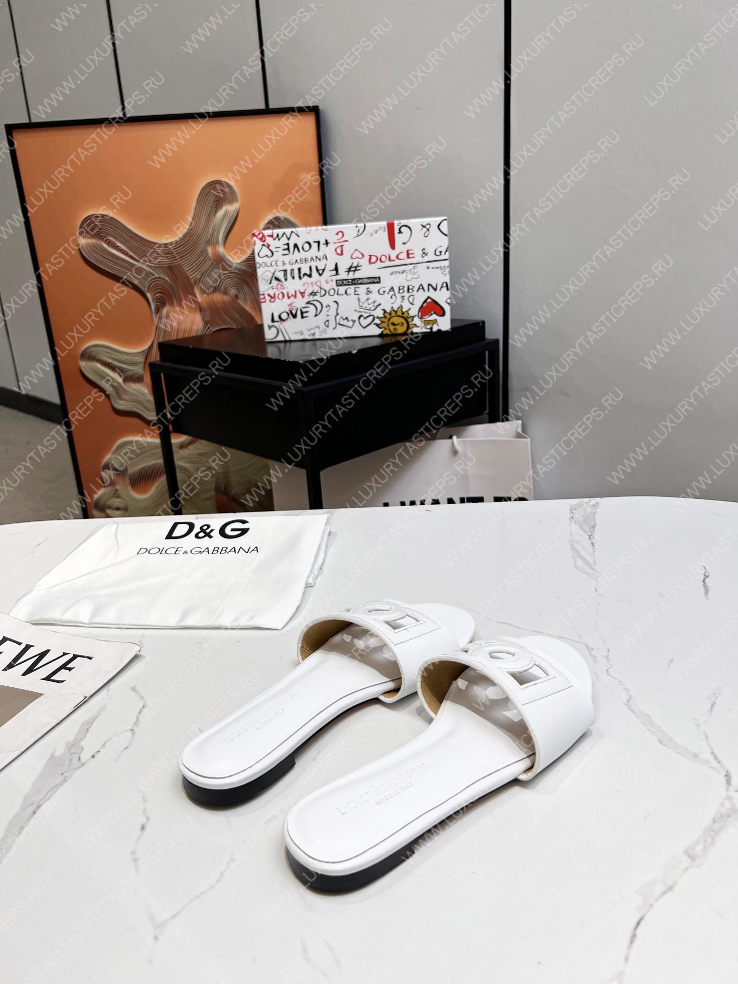 DOLCE & GABBANA CALFSKIN SLIDERS WITH DG LOGO WHITE CQ0436AY