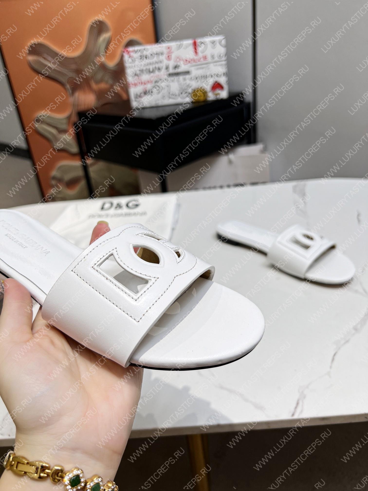 DOLCE & GABBANA CALFSKIN SLIDERS WITH DG LOGO WHITE CQ0436AY