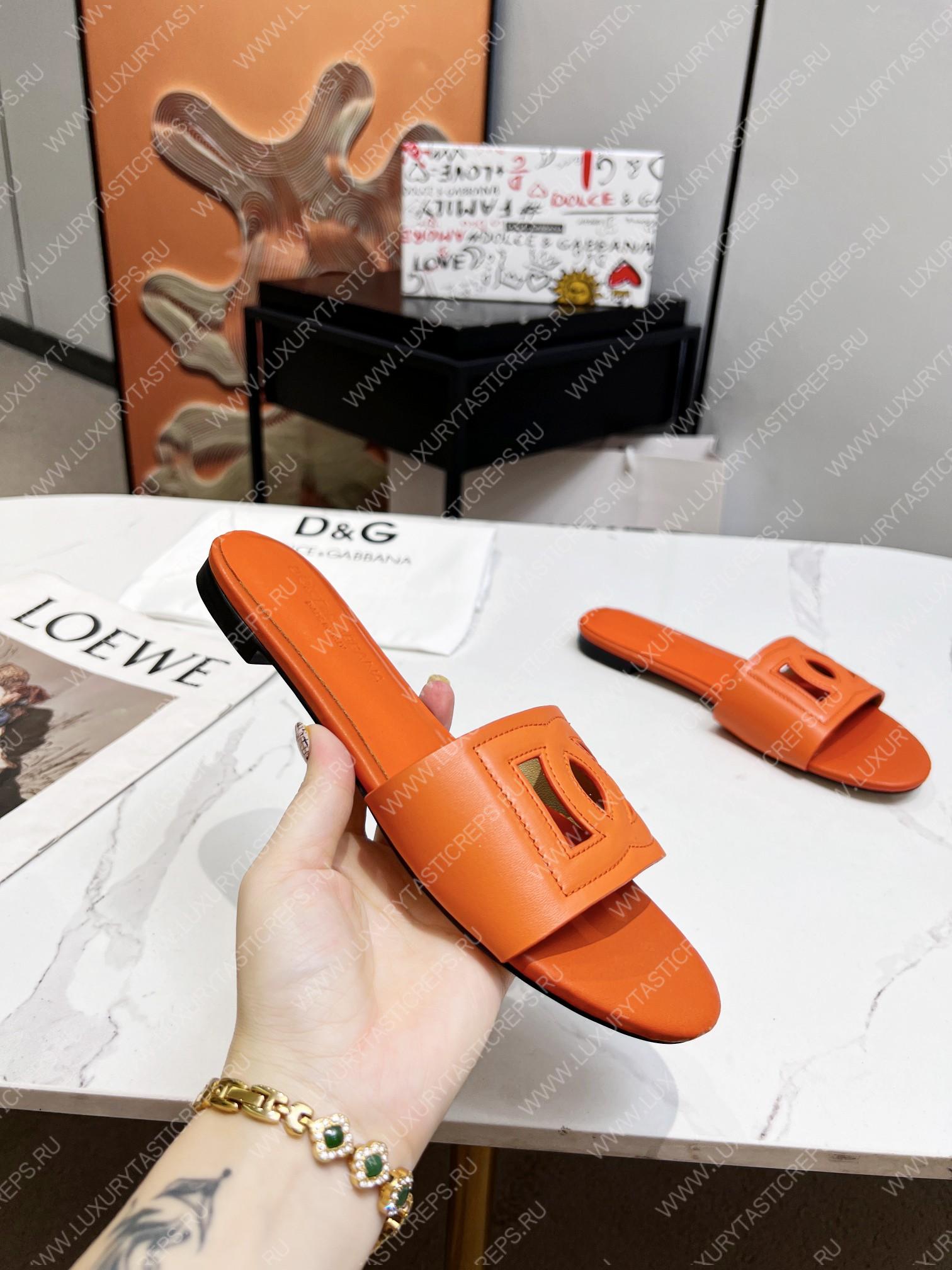 DOLCE & GABBANA CALFSKIN SLIDERS WITH DG LOGO ORANGE CQ0436AY