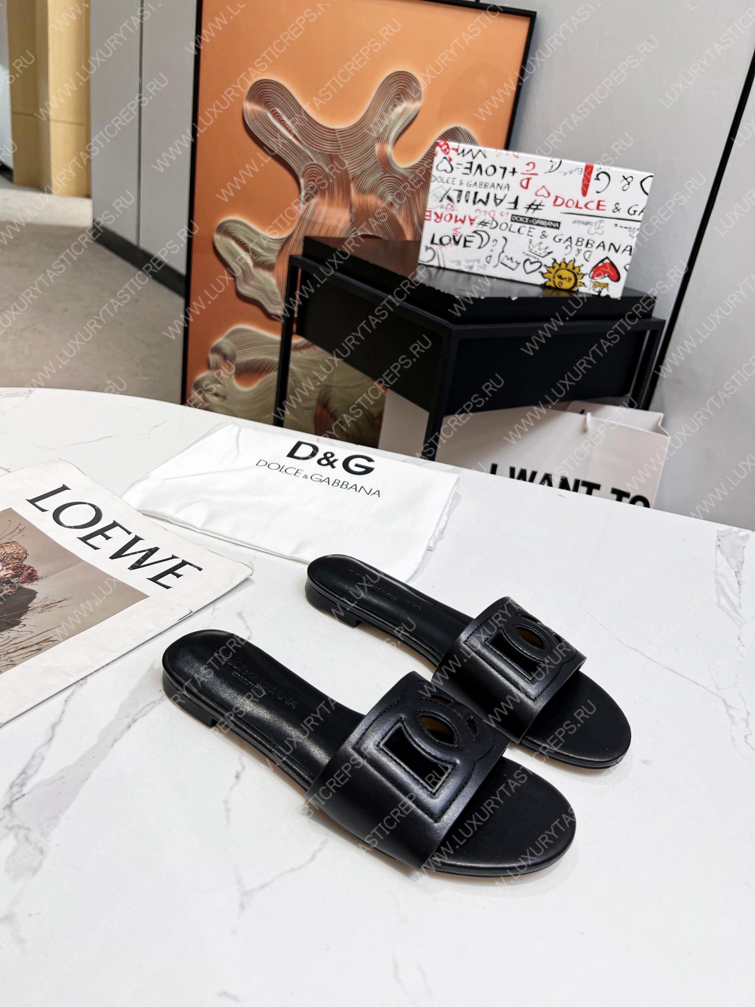 DOLCE & GABBANA CALFSKIN SLIDERS WITH DG LOGO BLACK CQ0436AY