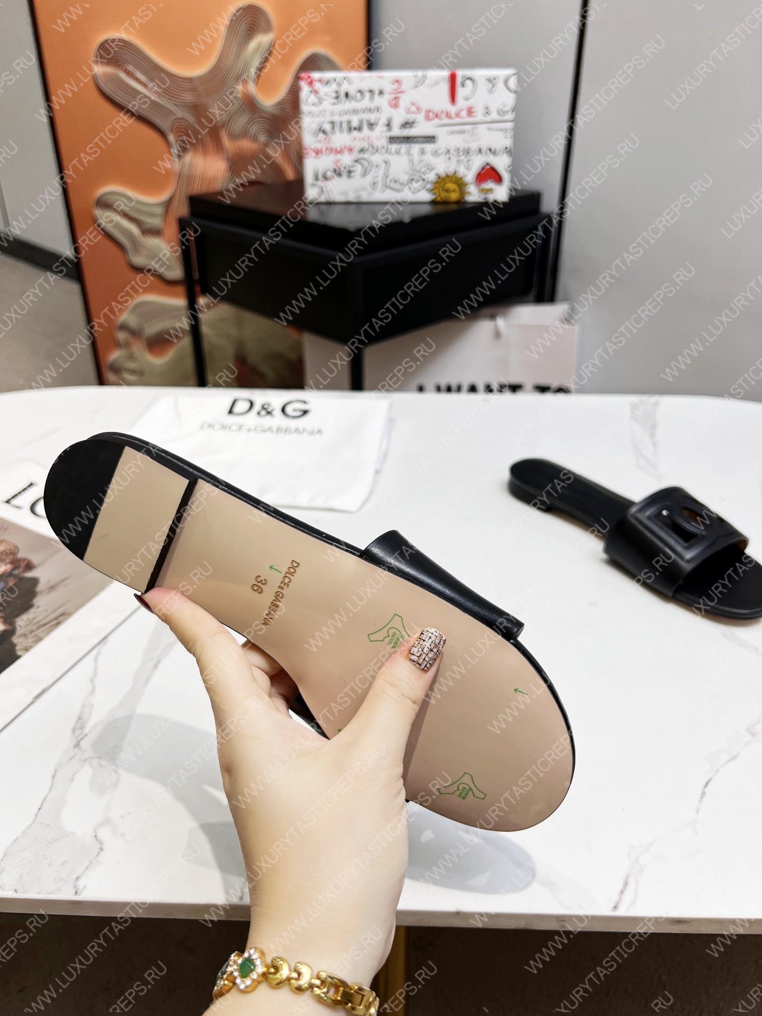 DOLCE & GABBANA CALFSKIN SLIDERS WITH DG LOGO BLACK CQ0436AY