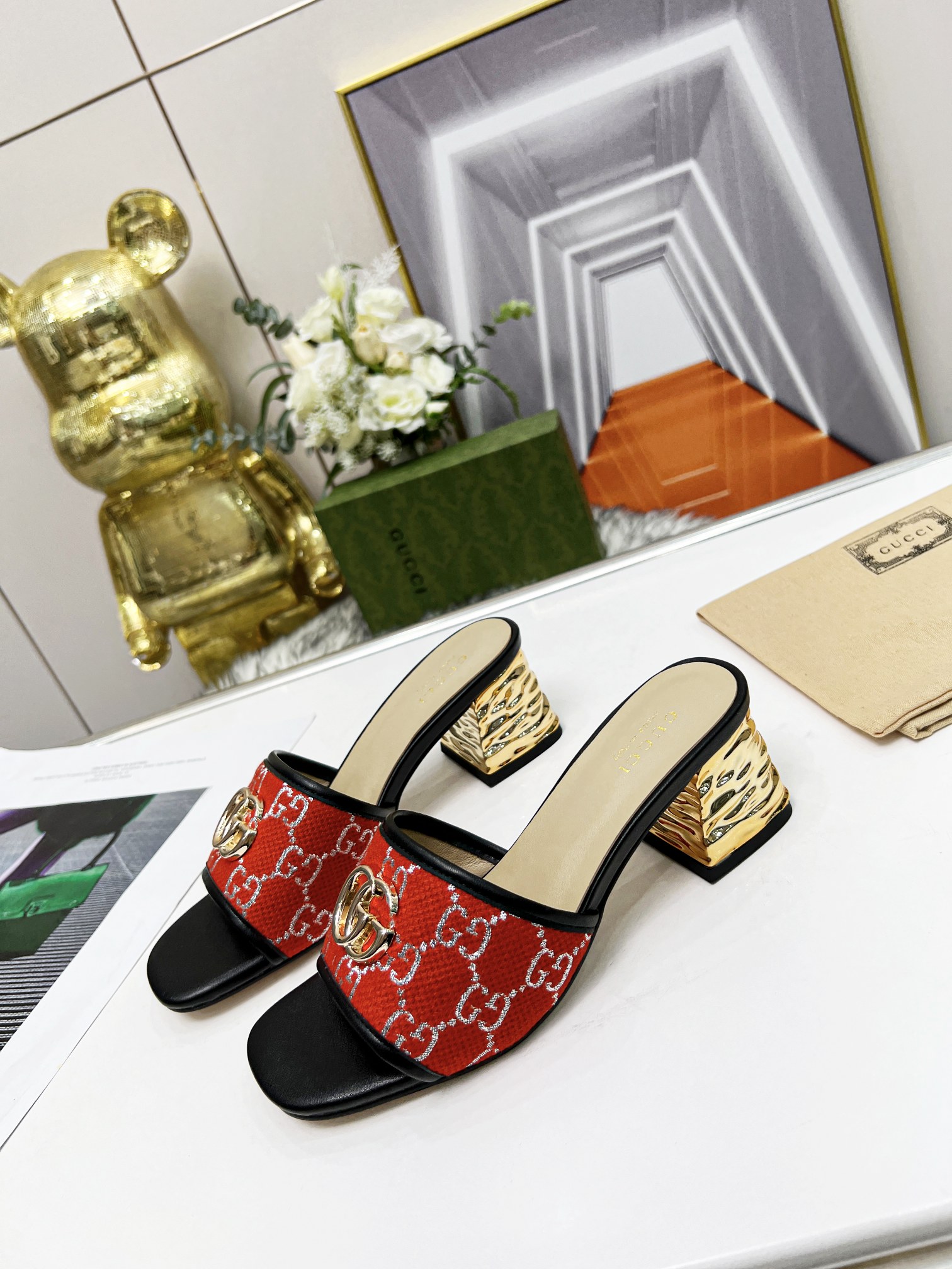 G*u*i jolie gg sup*e canvas and rubber slides red 1473721