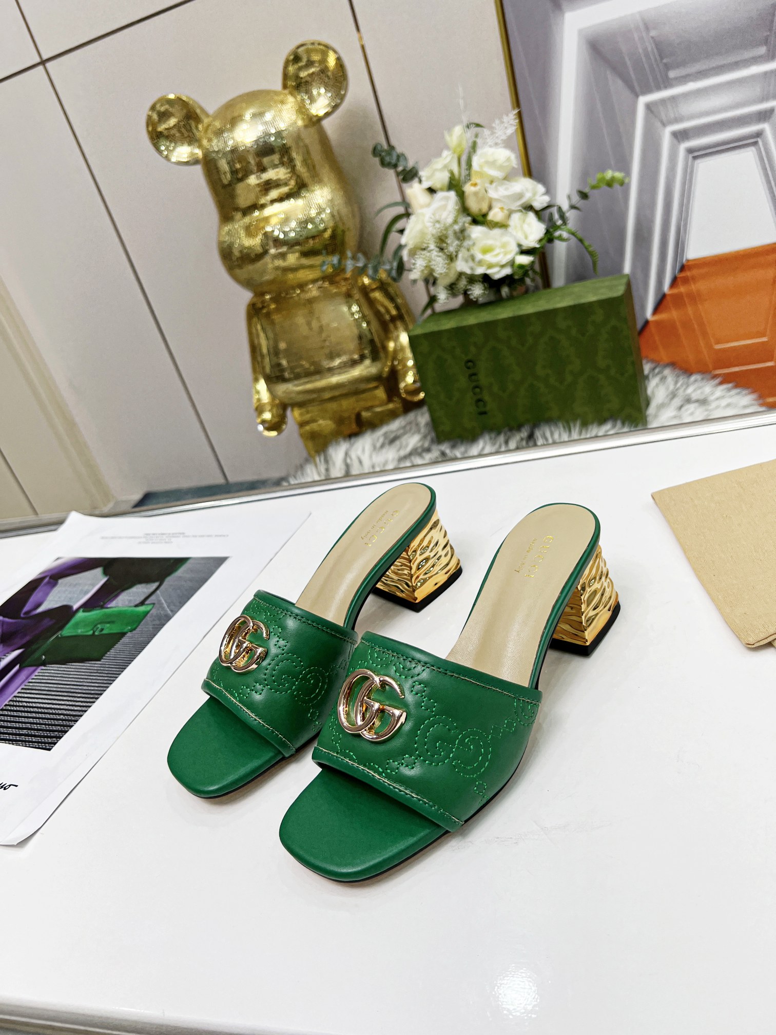 G*u*i jolie gg sup*e canvas and rubber slides green 1473721
