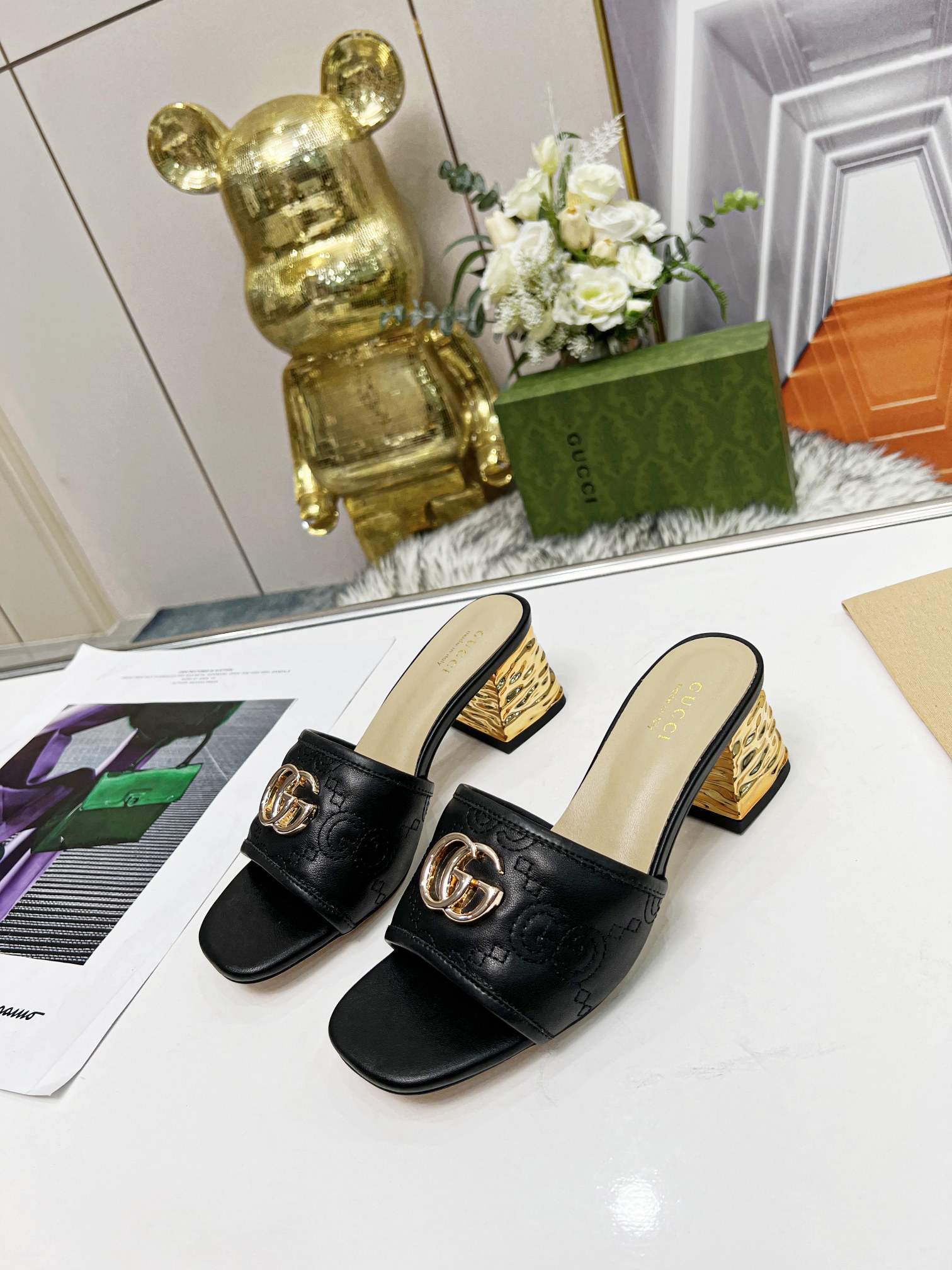 G*u*i jolie gg sup*e canvas and rubber slides black 1473721