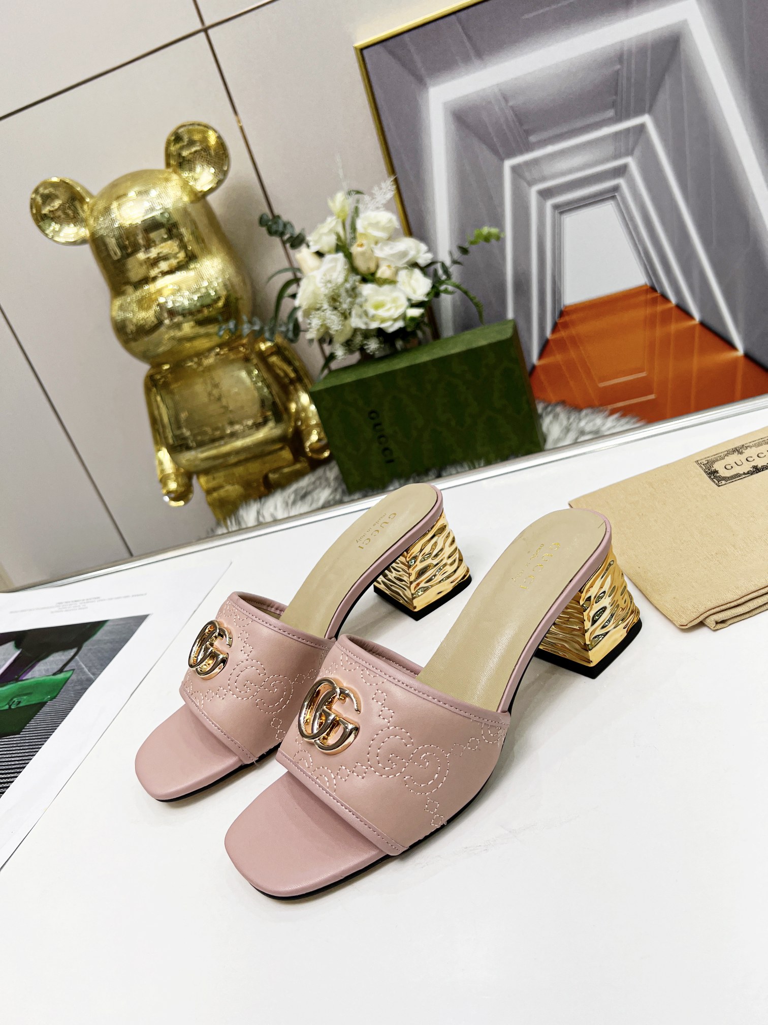G*u*i jolie gg sup*e canvas and rubber slides rose pink 1473721