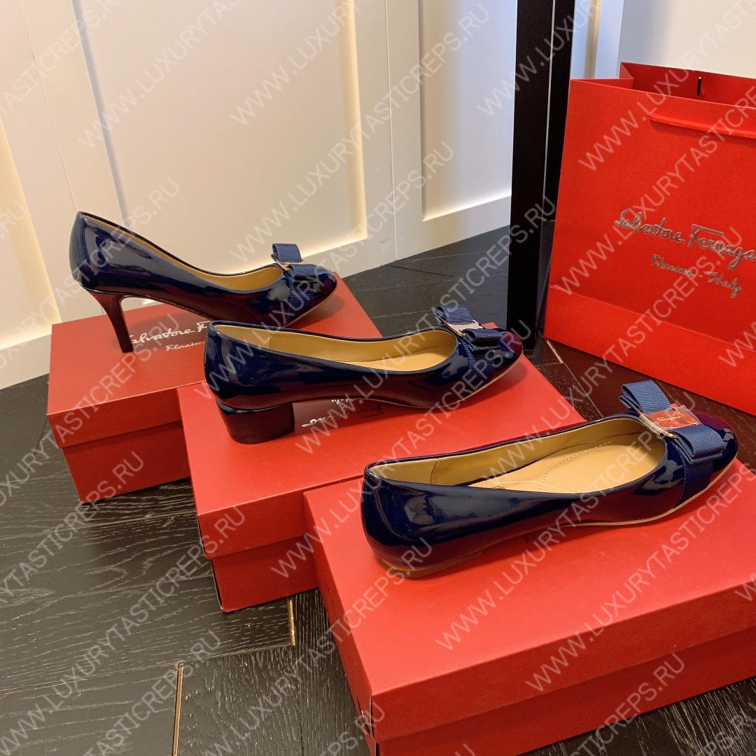FERRAGAMO VERA BOW PUMP SHOE BLUE 01B221