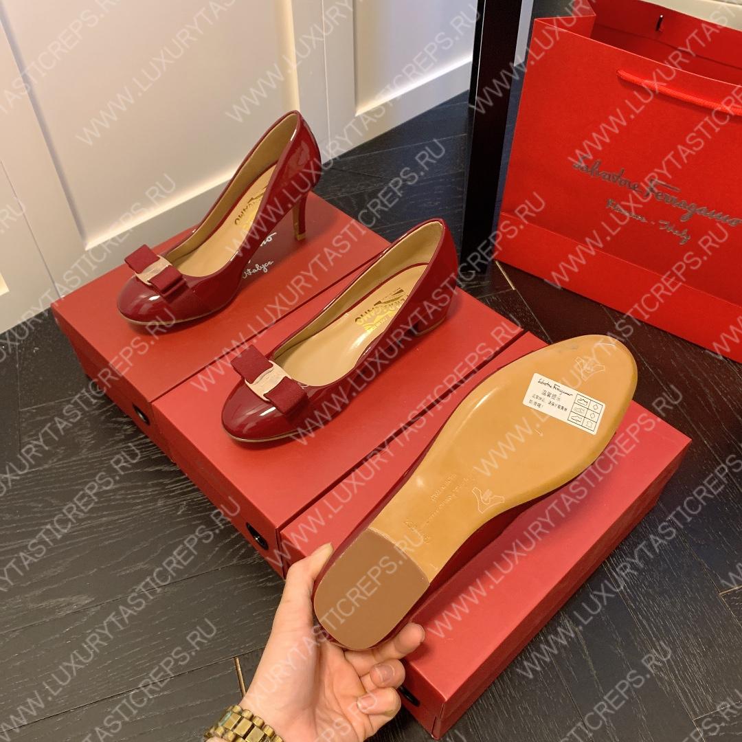 FERRAGAMO VERA BOW PUMP SHOE BURGUNDY 01B221