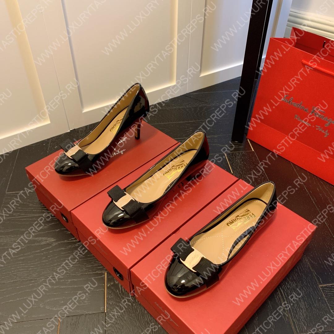 FERRAGAMO VERA BOW PUMP SHOE BLACK 01B221
