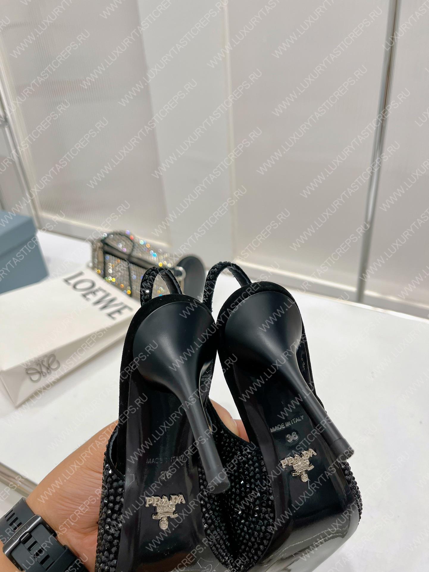 Pra*a rhinestone slingback pump black 1i002n