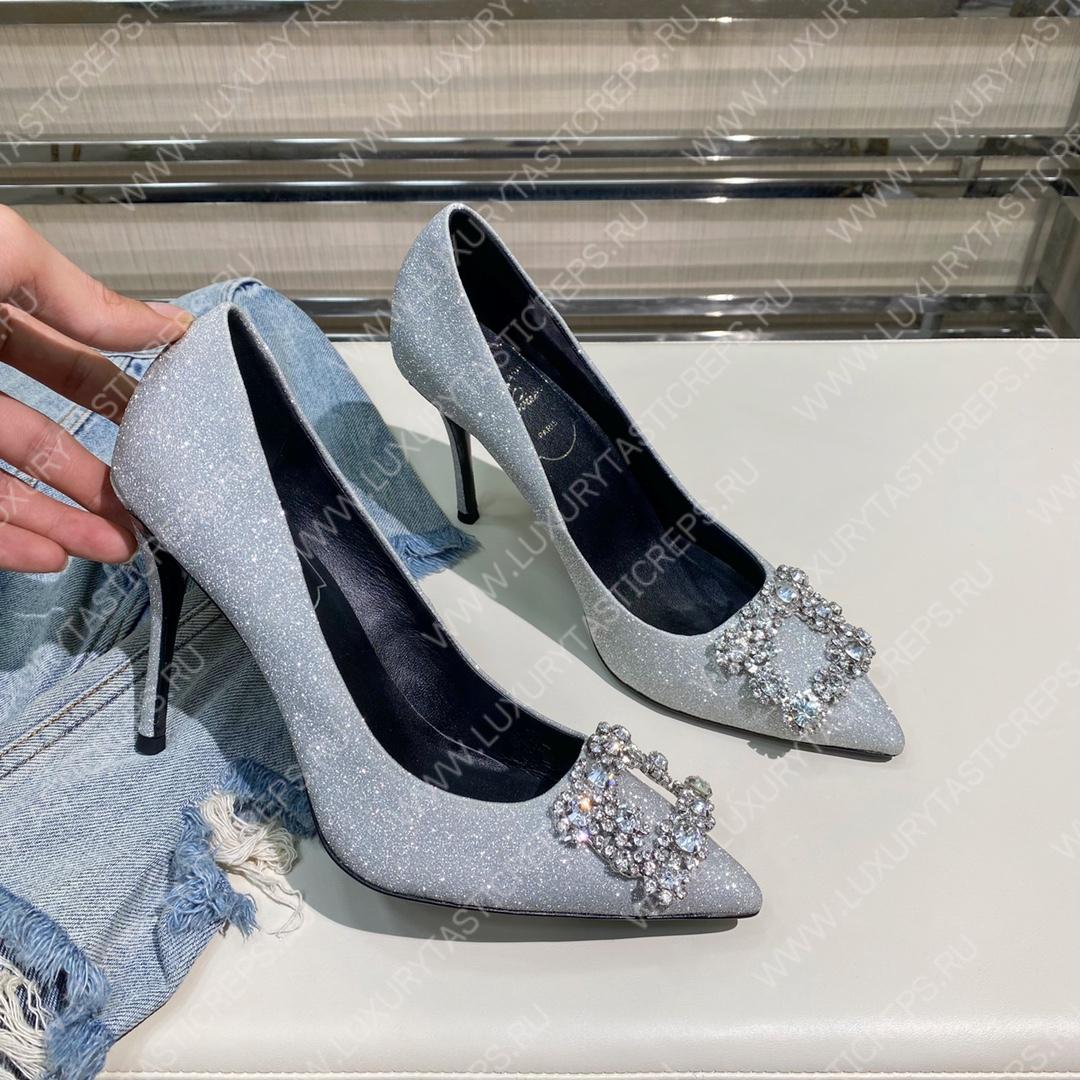 ROGER VIVER FLOWER STRASS BUCKLE PUMPS SHINNY SILVER RVW4141
