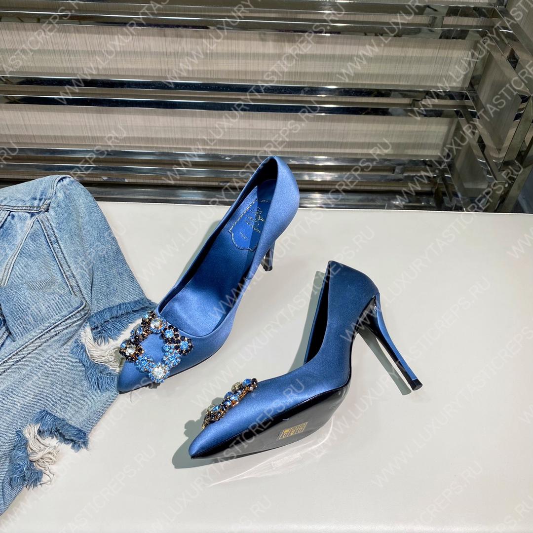 ROGER VIVER FLOWER STRASS BUCKLE PUMPS BLUE RVW4141