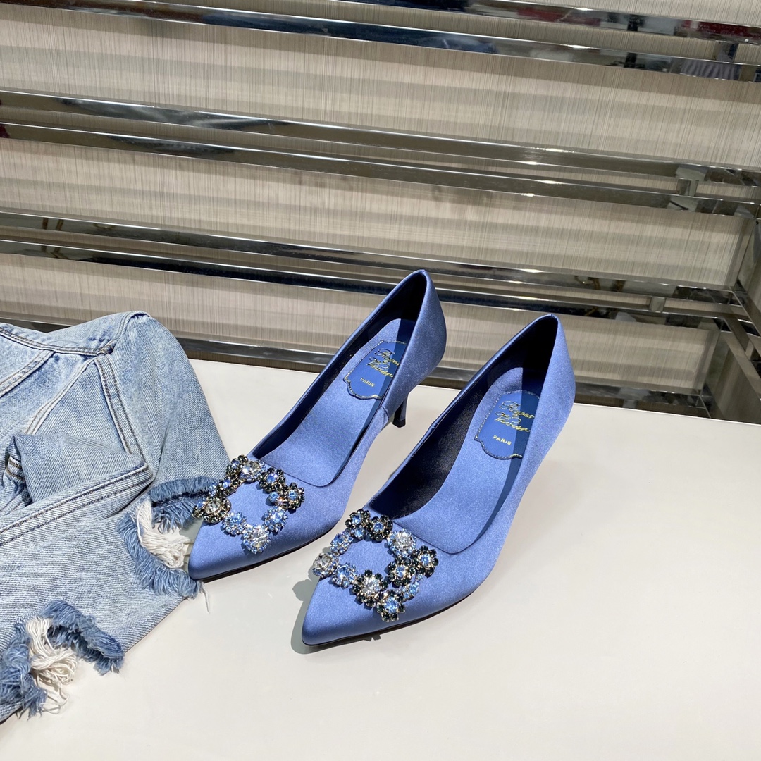 ROGER VIVER FLOWER STRASS BUCKLE PUMPS BLUE RVW4141