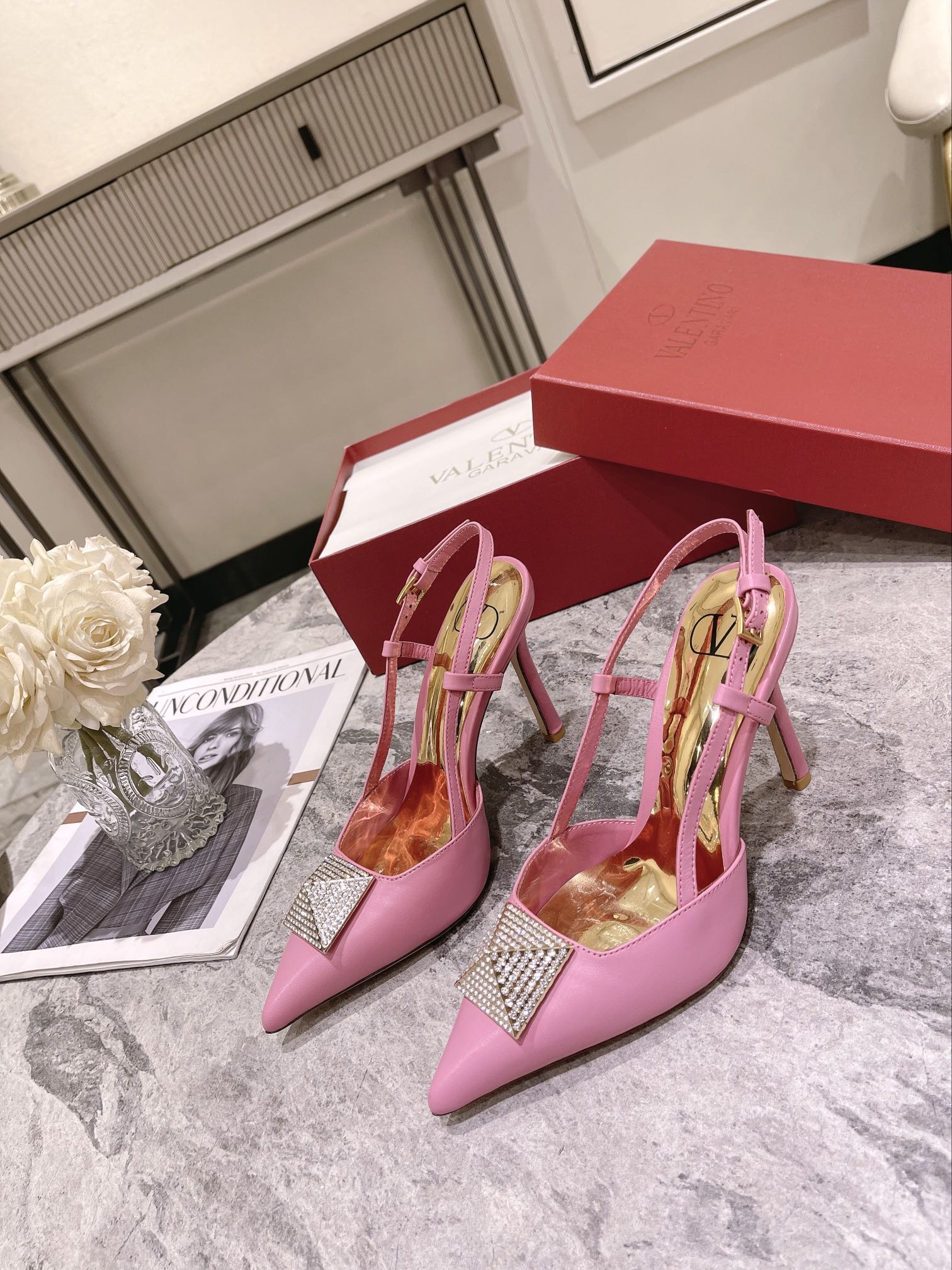 VALENTINO ONE STUD PUMP WITH CRYSTALS PINK 1W0S0FH8ENLUWQ